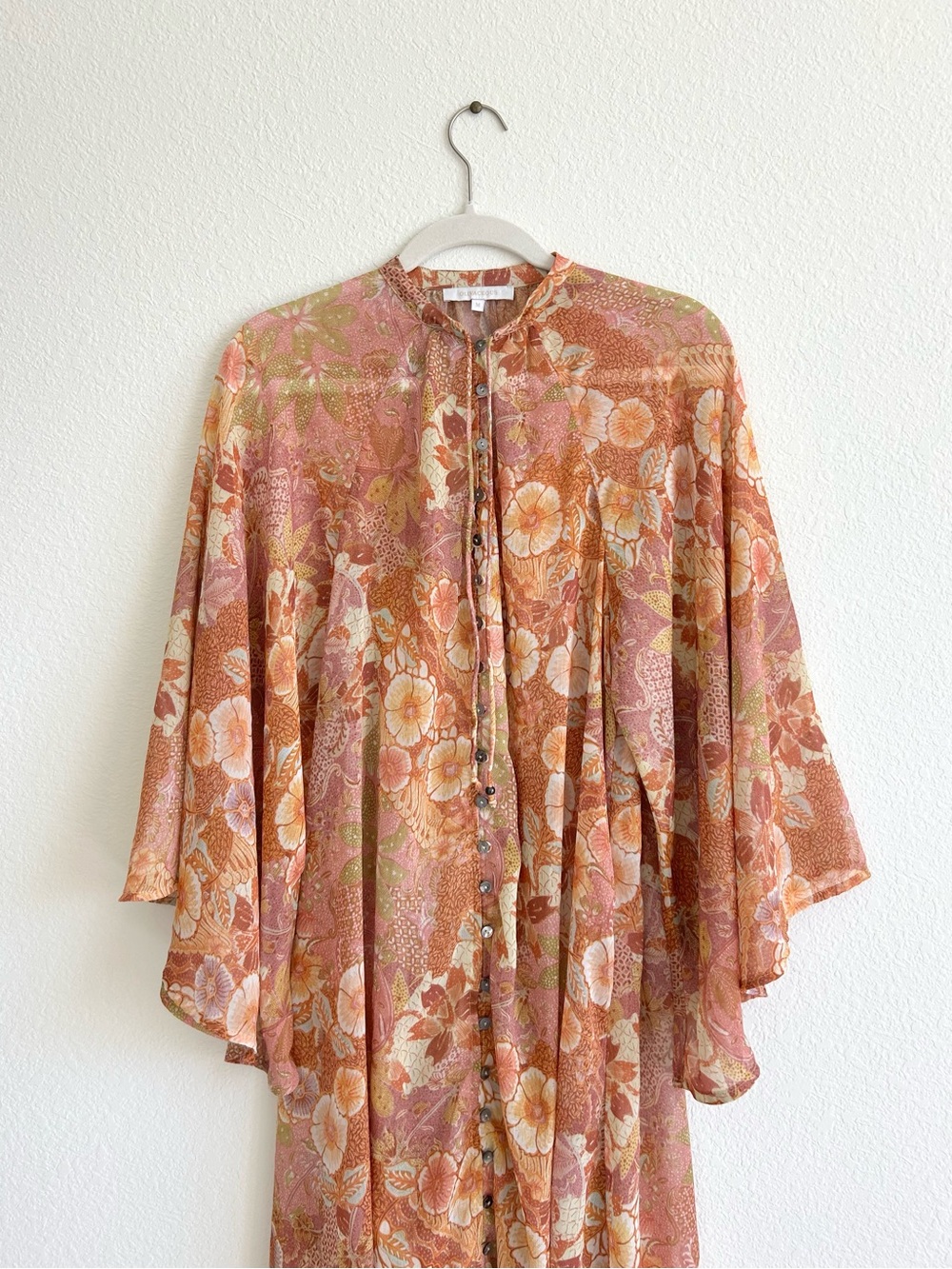 Olivaceous Floral Chiffon Kimono Button Front Kaftan Maxi Dress